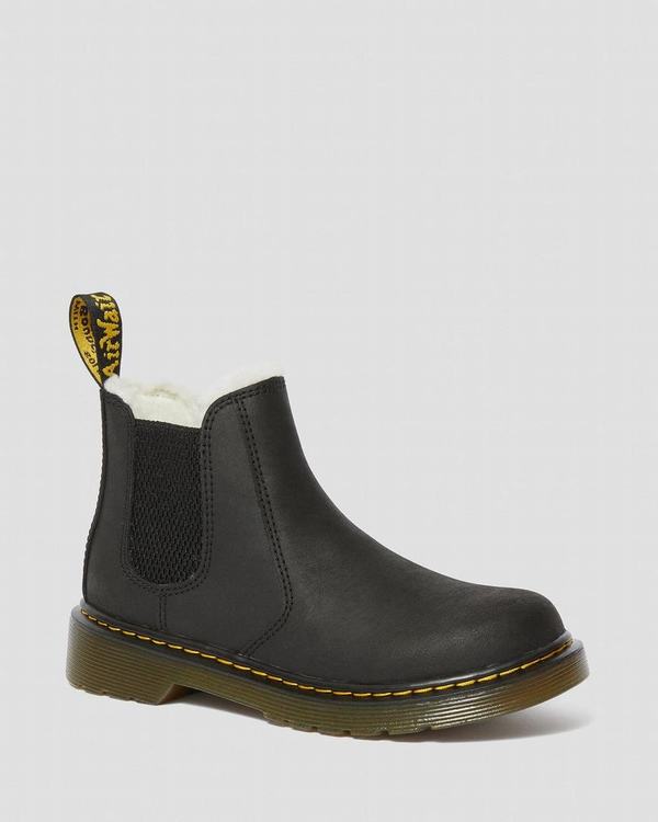 Dr Martens Dětské Chelsea Boty Junior Fur-lined 2976 Leonore Černé, CZ-015478